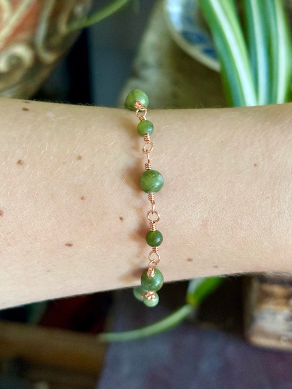 Handmade wire wrapped jade bracelet